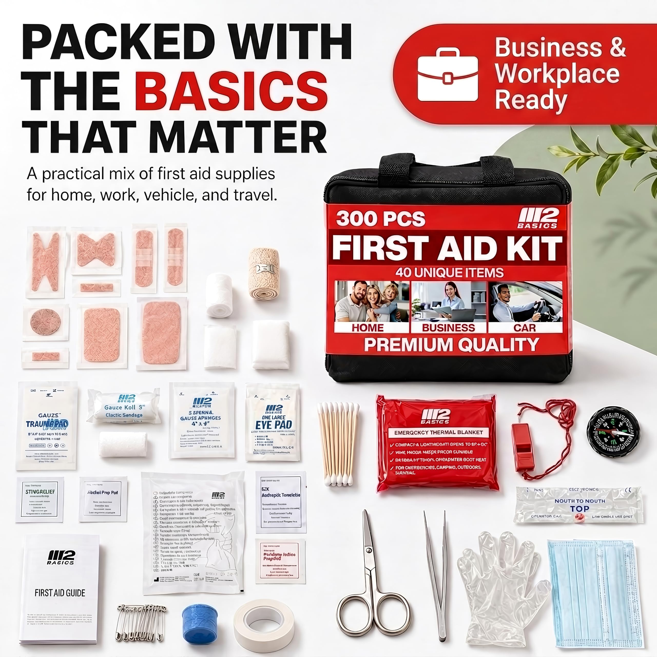 M2 BASICS 300 Piece First Aid Kit (40 Unique Items) for Home & Business — Amazon image 4