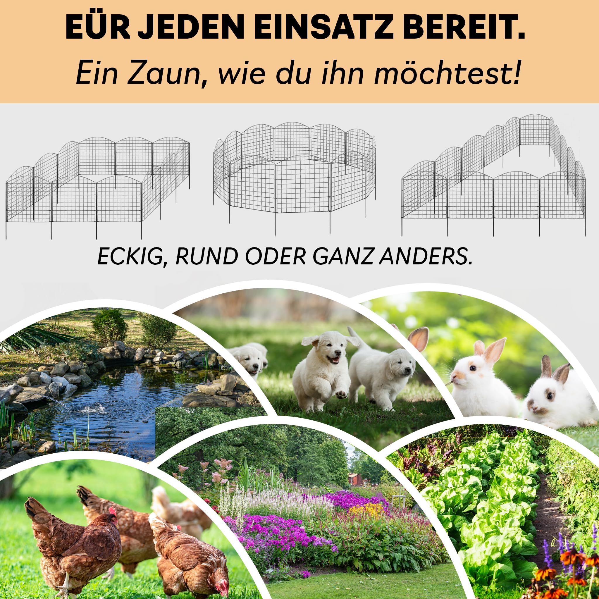 Zaun Steckzaun Gartenzaun Teichzaun für Garten 18 Zaunelemente V2Aox