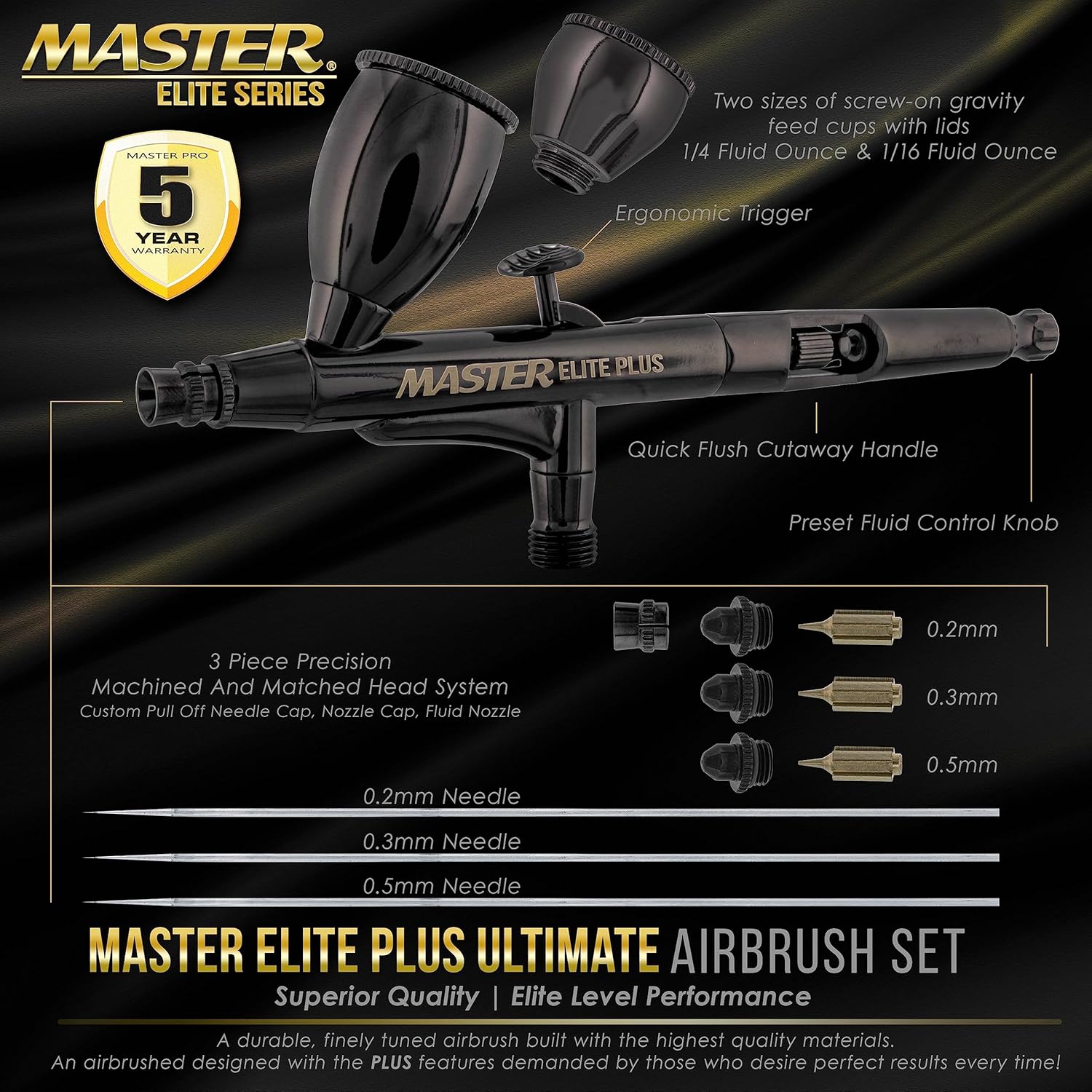 Master Airbrush Cool Runner II Dual Fan Air Compressor System Kit with Master Elite Plus Ultimate Airbrush Set with 3 Tips 0.2, 0.3 and 0.5 mm, Case, Dual-Action, 2 Cups Hose Holder, Filter - Hobby