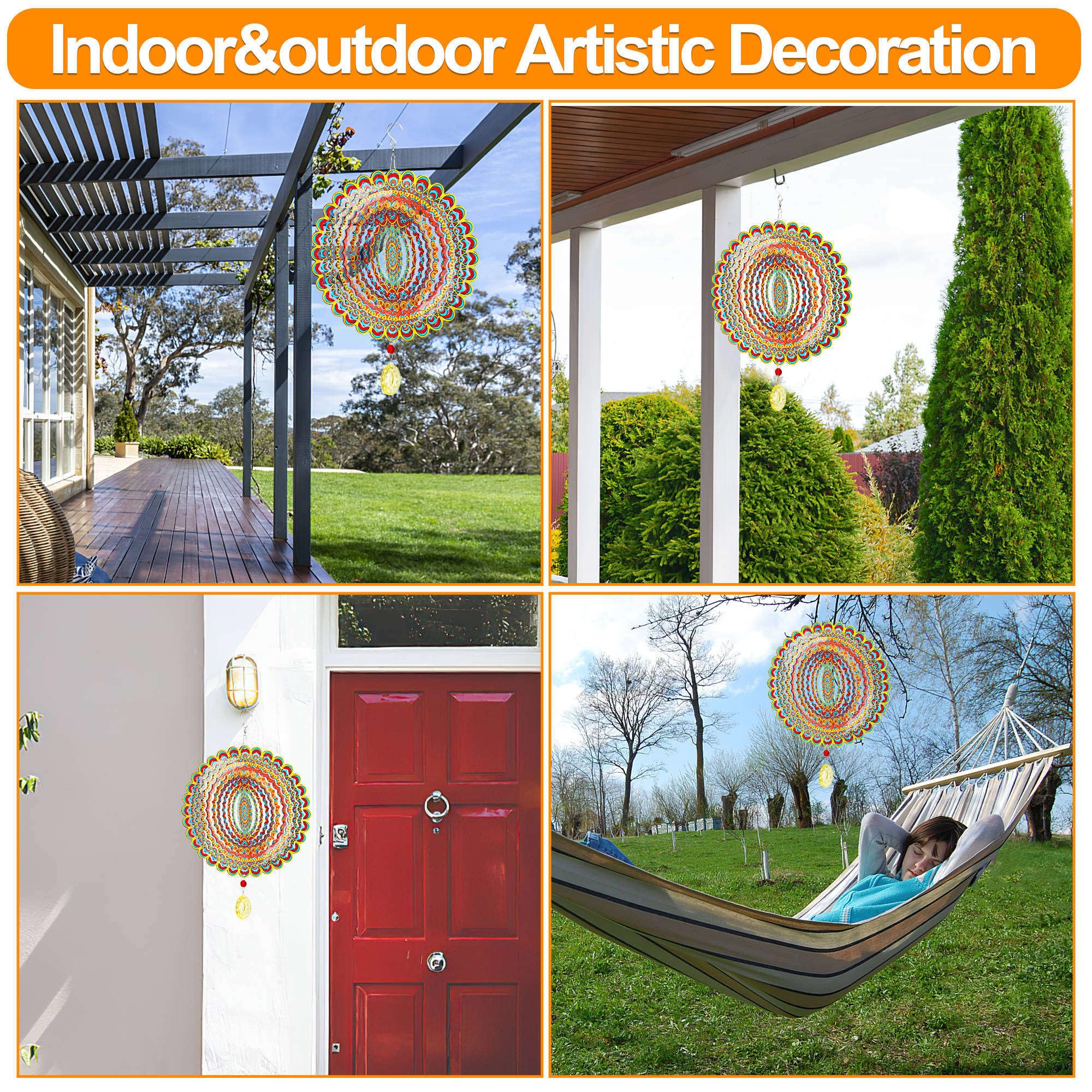 Mandela Windspiel, Windskulpturen, hängende Windspiele für Hof- und Gartendekoration, Outdoor-Dekorationen, Sonnenfänger, hängende Kunstornamente für Balkondekoration (Mandela-Farbe)