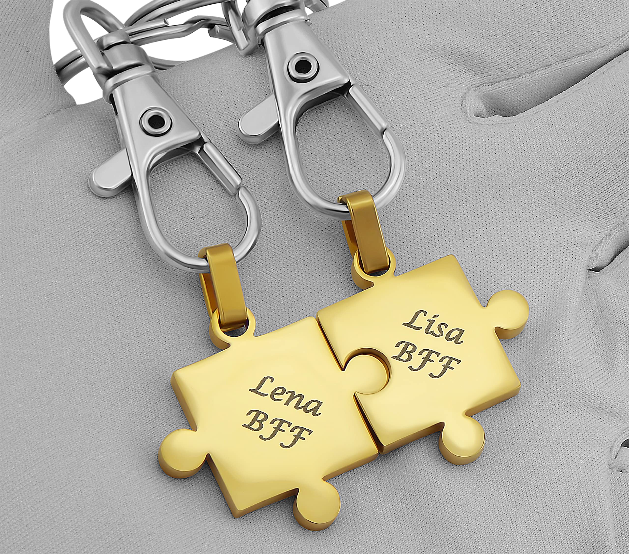 Schlüsselanhänger personalisiert 2 Stück Puzzle Teil | Schlüsselanhänger mit Gravur Set Edelstahl gold | personalisierte Schlüsselanhänger für Paare Freund Freundin Partner