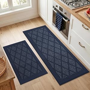 COSY HOMEER Kitchen Rugs, 2 PCS Kitchen Mats Non Slip Washable,Blue