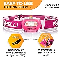 Vista 2 de Foxelli Linterna de Cabeza LED para Adultos y Niños, para Correr, Acampar, Hacer Senderismo, Faro de Cabeza con Luz Blanca y Roja, Diadema Cómoda