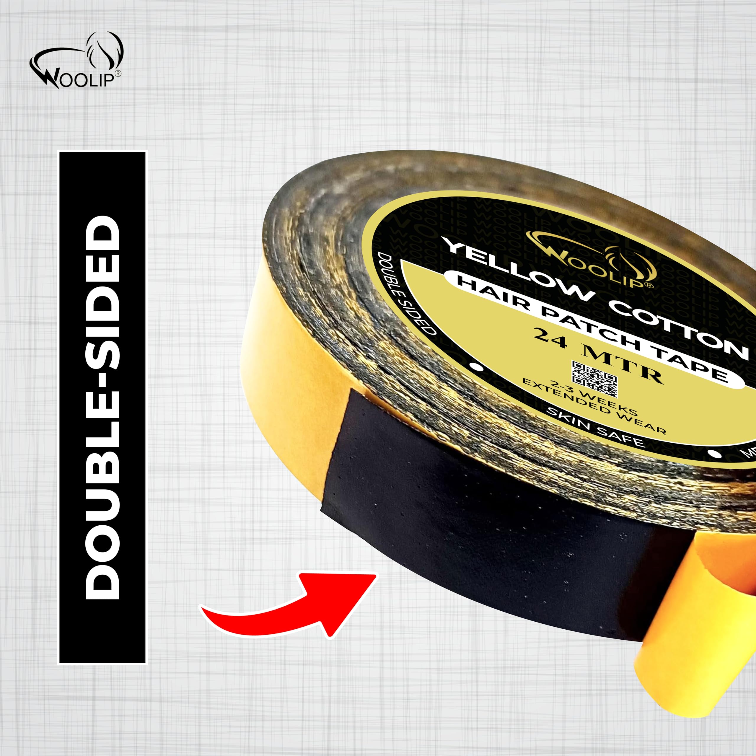Woolip Yellow Black Tape 24m Hair Patch For Super Ultra Hold Up To 2–3 Weeks Waterproof | Wig Tape 1 Inch Cotton Material | For Men & Women | Double Sided Hair Patch Tape Yellow Black 4