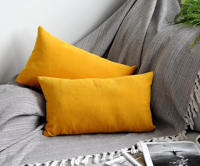 LIBERTAD® Cushion Cover for Sofa 12X20 inches 30cm x 50cm Soft Smooth Touch Decorative Throw Pillow Case with invisible Zipper, Set of 2 pack plus with printable wallarts (Yellow 30x50cm)