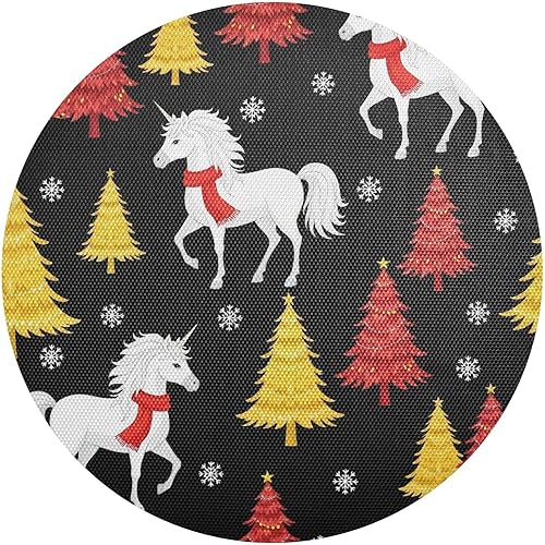 White Unicorns Christmas Place Mats, Heat Resistant Non Slip Outdoor Washable Placemats for Kitchen one sizex6