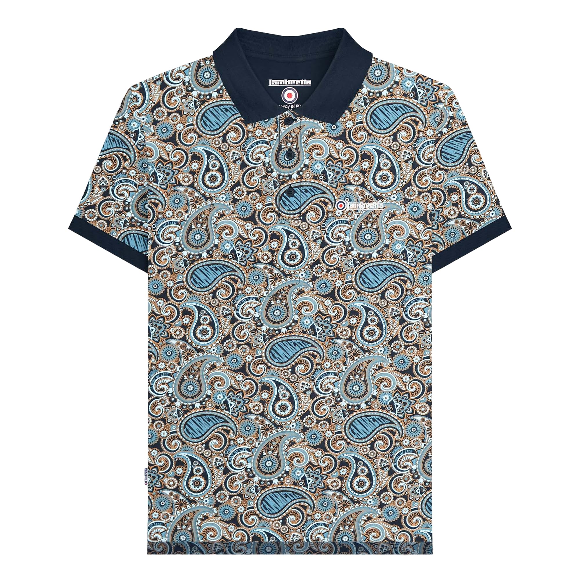 Lambretta Men's Navy/Smoke Blue Ss25 Paisley Branded Big & Tall Polo Shirt (3Xl) ()