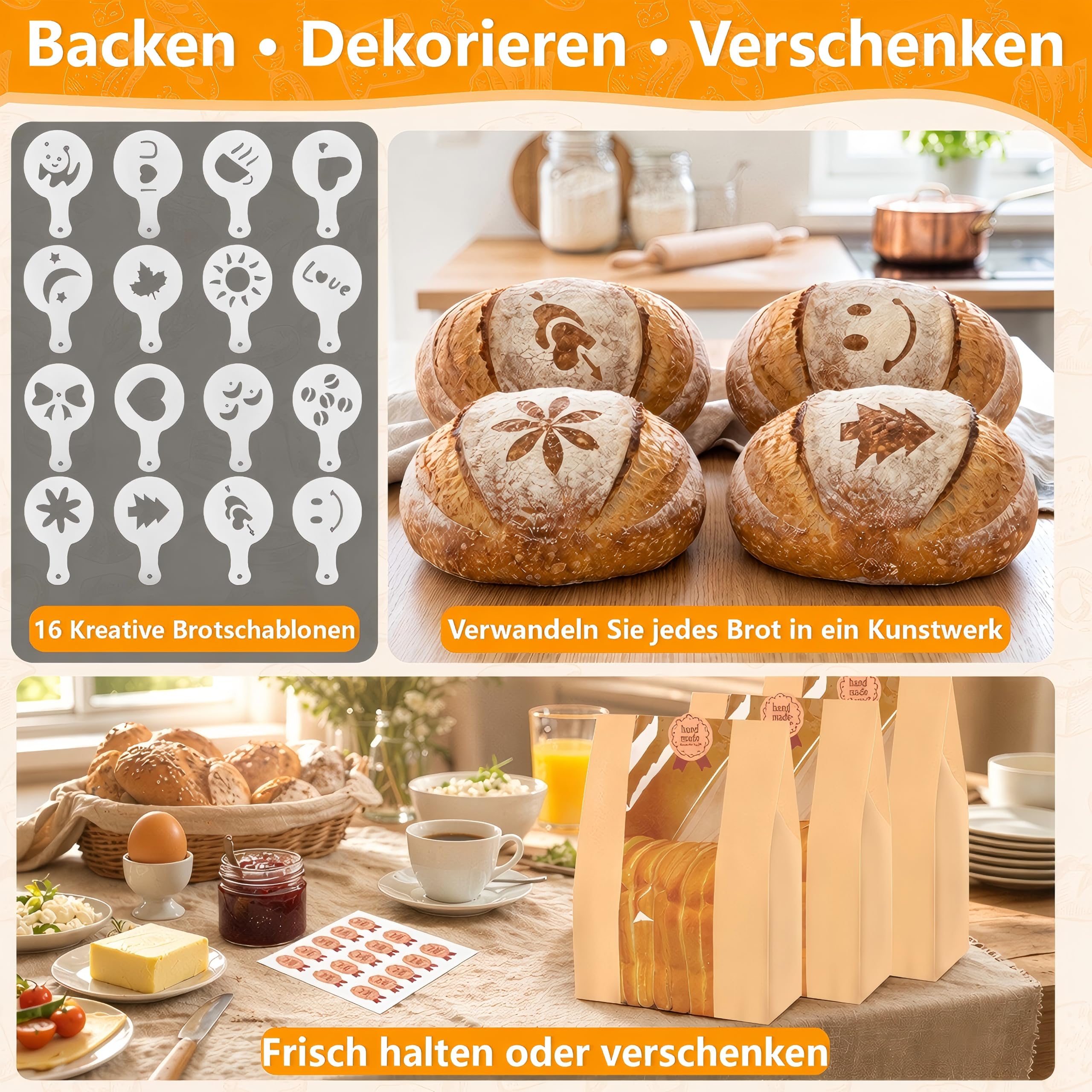 Kit Levain 24 Pièces, Bannetons Rond & Ovale avec Lame à Pain, Grattoir, Tapis Silicone, Bocal à Levain et Accessoires – Kit Boulangerie Débutants & Pros