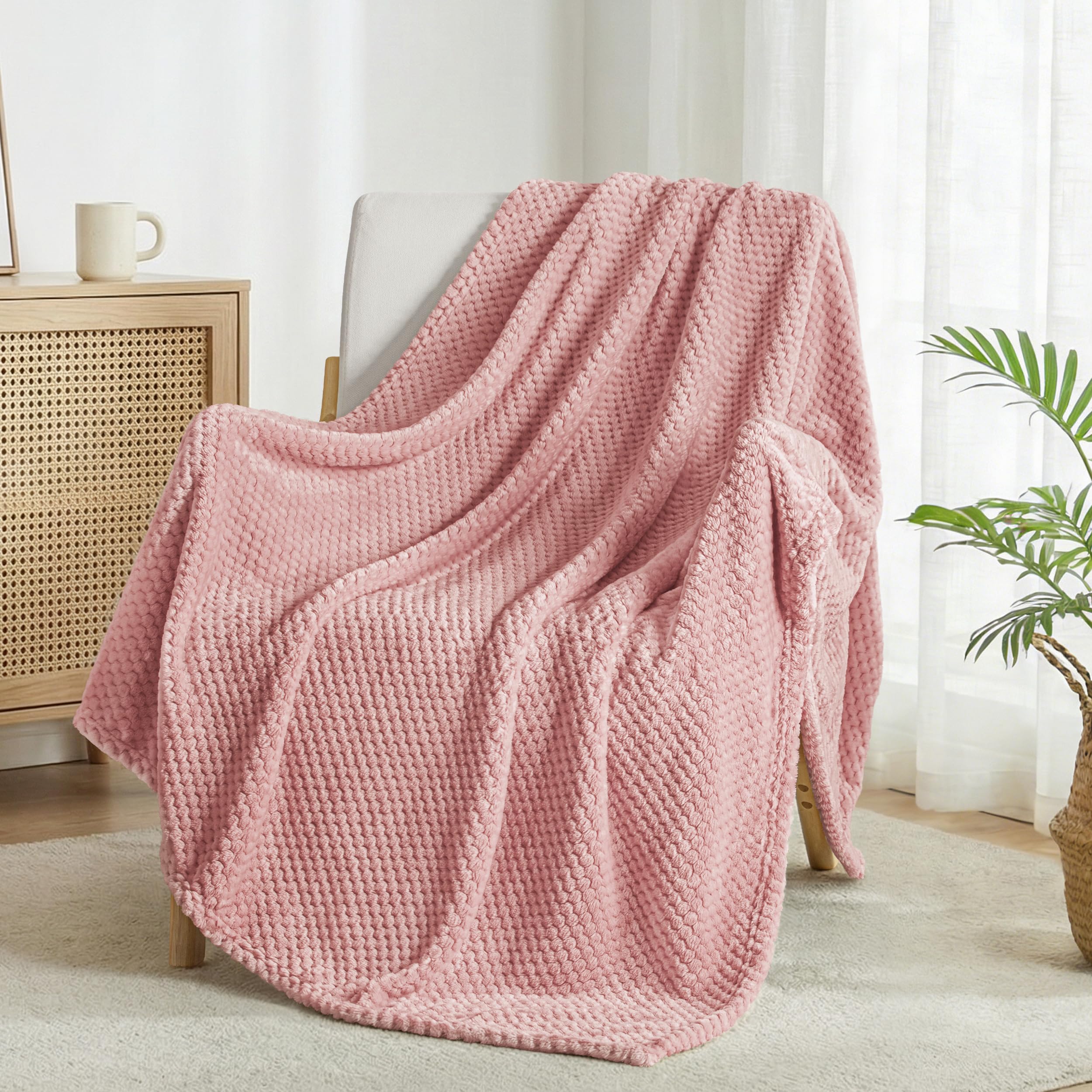 Fleece Throw Blanket Extra Large, Super Soft and Warm Blankets for Couch, Sofa and Bed Waffle Textured, Cozy, Fuzzy and Lightweight (Dusty Pink, 50x70 Inches)