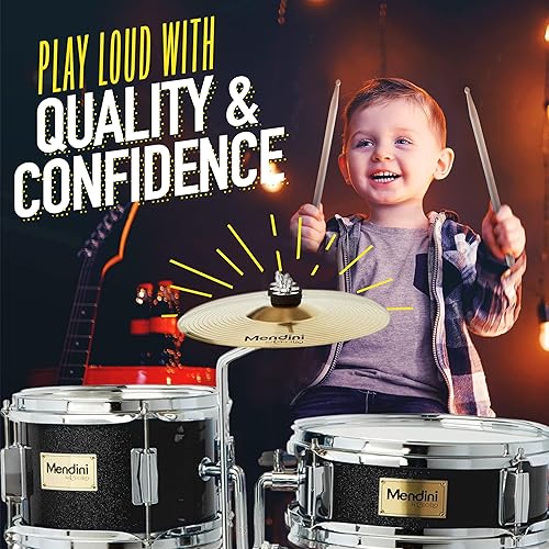 Miniatura 8 de Mendini By Cecilio Juego de batería para niños, 3 piezas para principiantes con bombo Tom Snare, kit de batería de 13 pulgadas con caja, platillo
