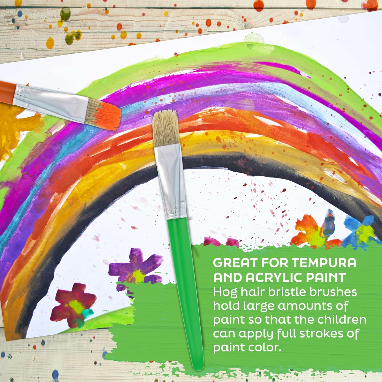 U.S. Art Supply 10-Piece Fat Hog Bristle Brush Set - Large Chubby Paint Brushes, Classroom Paint Brushes for Crafts, Tempera & Acrylic Painting, Ideal for Beginners & Students
