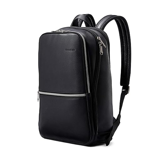 Mochila delgada de cuero clásico Samsonite, negra, talla única
