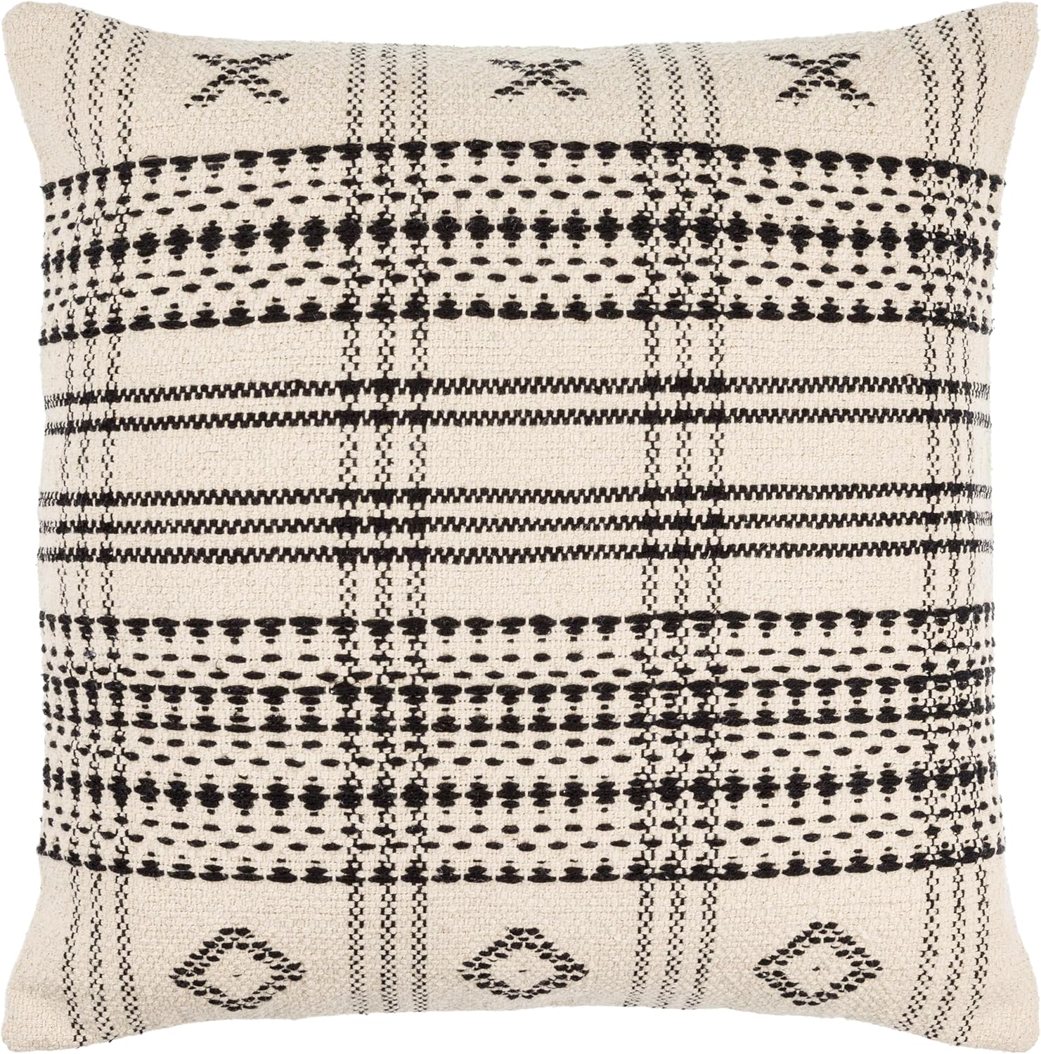 Beige and Black Cotton Square Accent Pillow, 18 inch