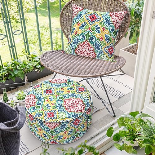 Miniatura 10 de Otomana inflable para uso en exteriores e interiores, taburete portátil con asa, reposapiés repelente al agua, adecuado para patio, campamento,