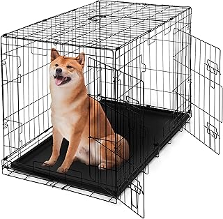 CAPHAUS Foldable Dog Crate Wire Metal Dog Kennel w/Divider Panel, Leak-Proof Pan & Protecting Feet, Single & Double Door, Small, Medium & Large Dog Crate Indoor Wire Dog Cage, 36” w/Double Doors