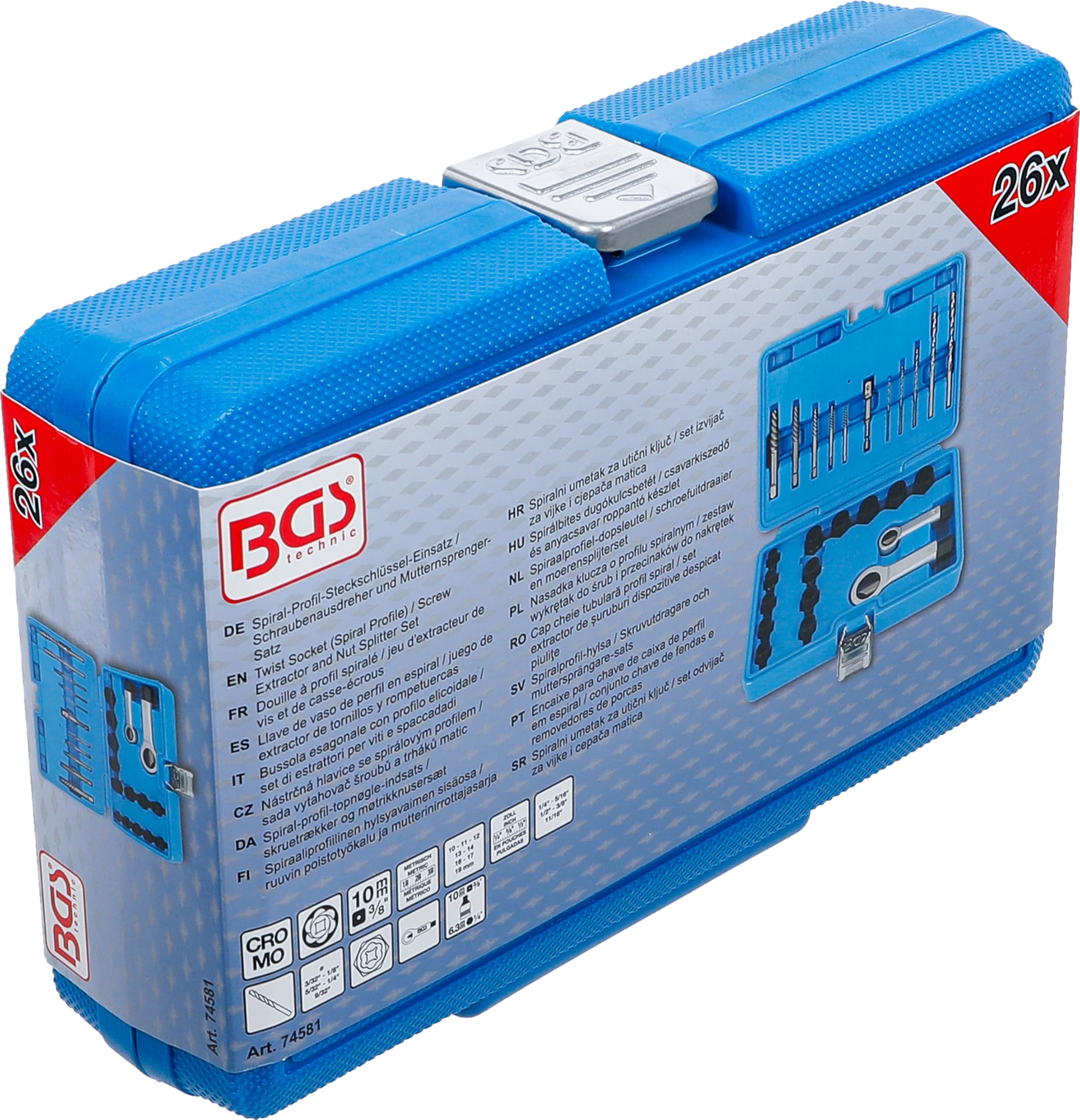 BGS 74581 | Bussola esagonale con profilo elicoidale / set di estrattori per viti e spaccadadi | 26 pz.