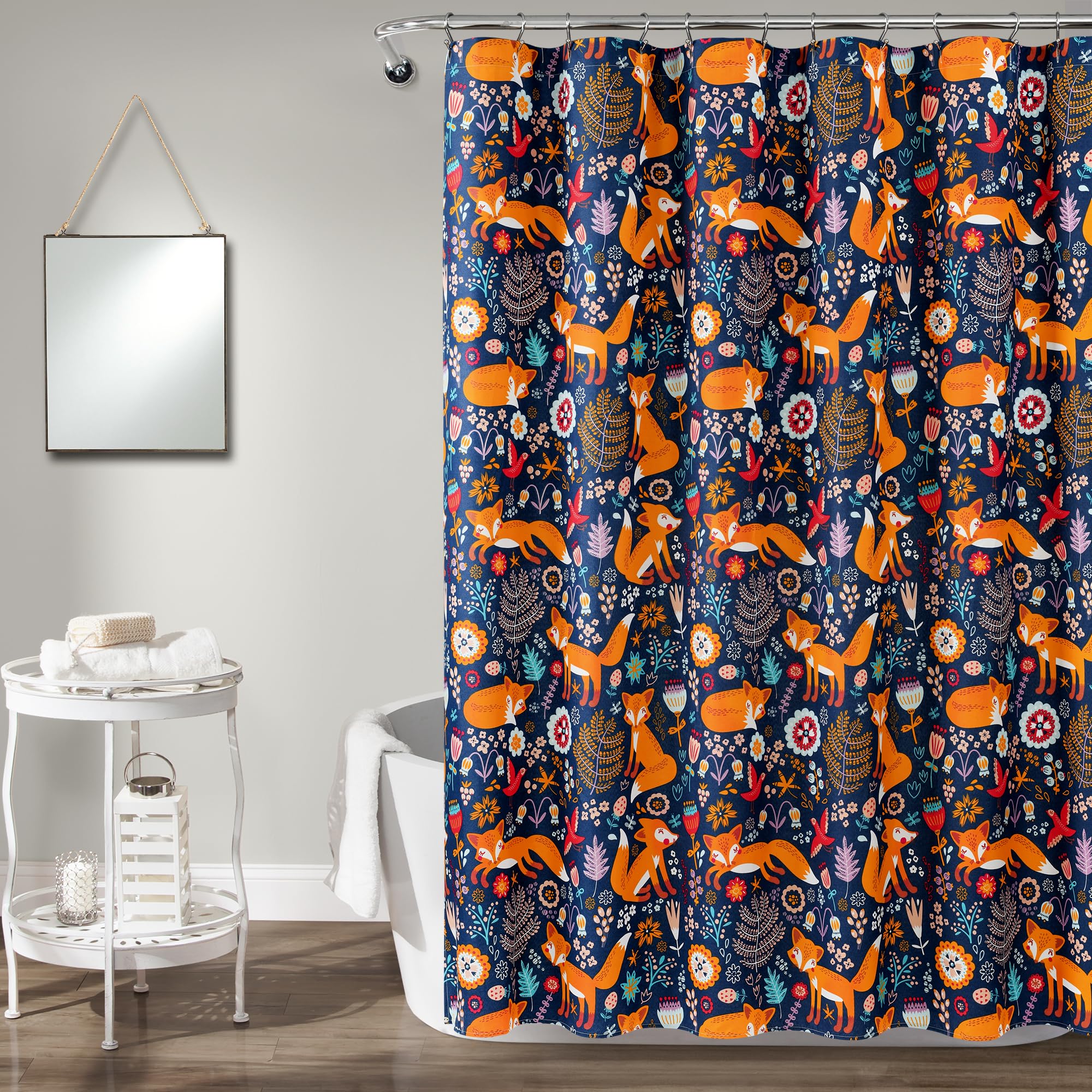 Rideau de douche bleu marine 122 cm à motif floral Pixie Fox