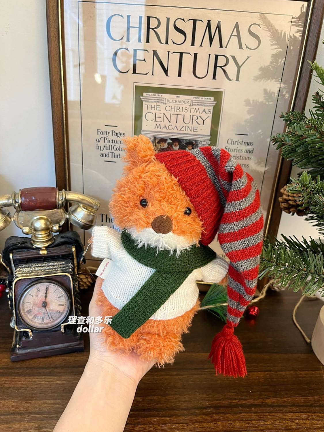 7 inches Christmas Doll Clothes for Little Penguin and Fox Stuffed Animal Outfits,Cute Doll Clothes（3pc Includes 1 Santa hat 1 Doll Scarf 1 Doll Sweater）