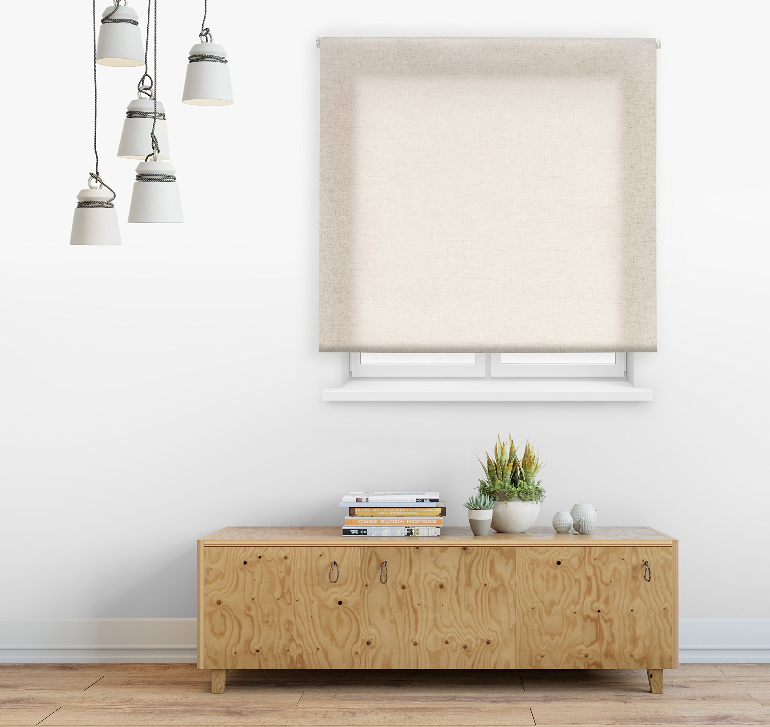 Uniestor Natural Lino | Store Enrouleur translucide | Beige | 120 x 200 cm | Taille du Tissu 117 x 195 cm | Installation Facile