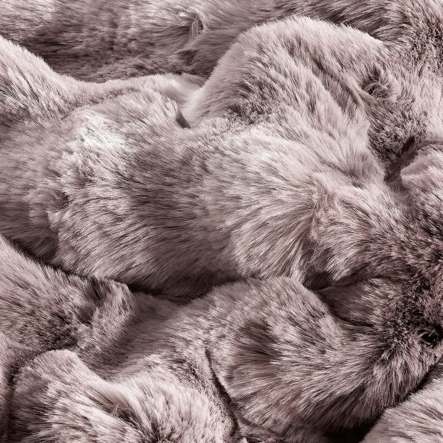 Humesill Luxury Faux Rabbit Fur Comforter Set, 3 Pieces Comforter Queen Size with 2 Pillow Shams, Tie-dye Fur with Bubble Design for Front and Microfiber Back, Will Light Fill(Dusty Mauve, 90x90 Inch)