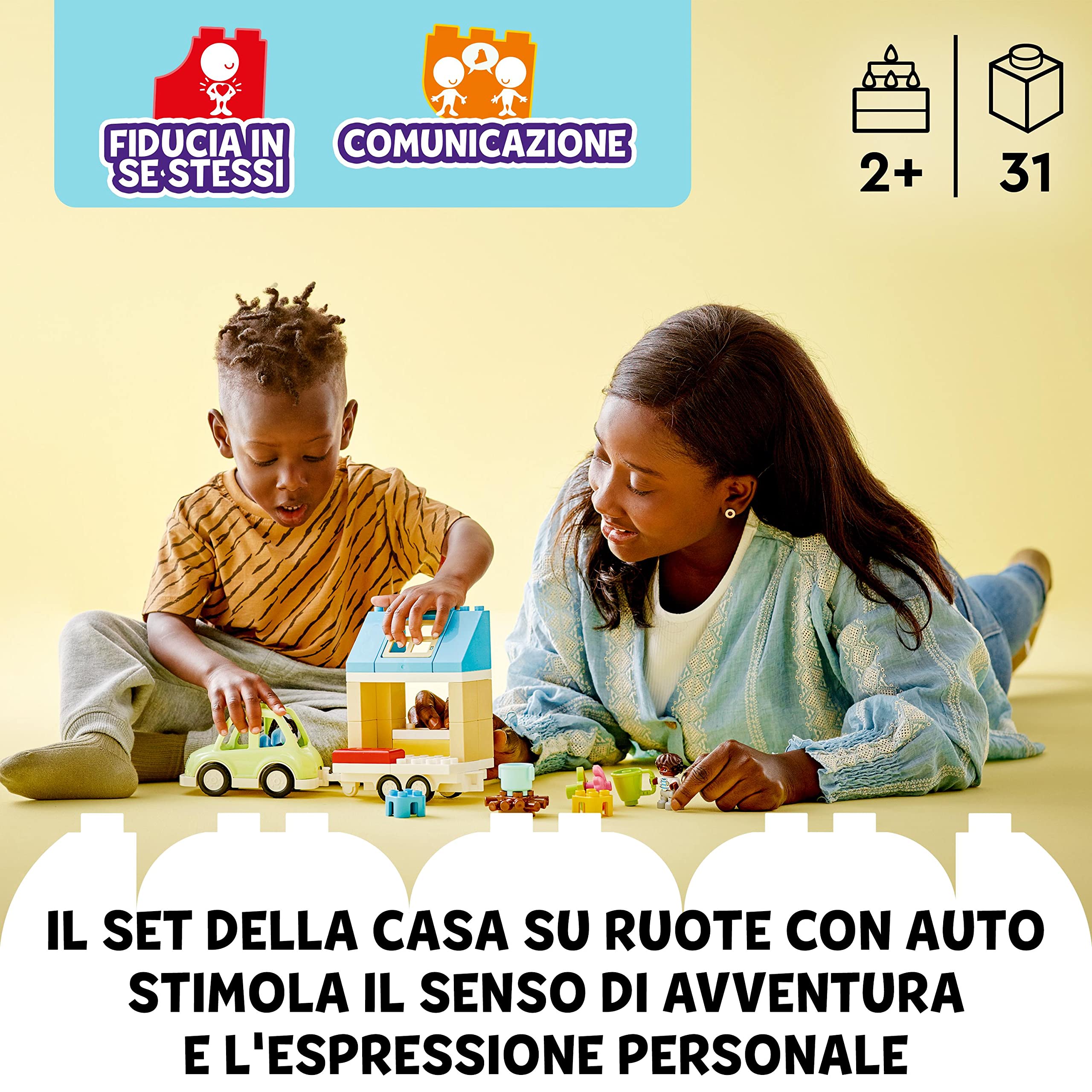 LEGO DUPLO Town Casa su Ruote, Set da Campeggio con Mattoncini Grandi e Figure, Macchina Giocattolo per Bambina e Bambino dai 2 Anni, Giochi Educativi 10986