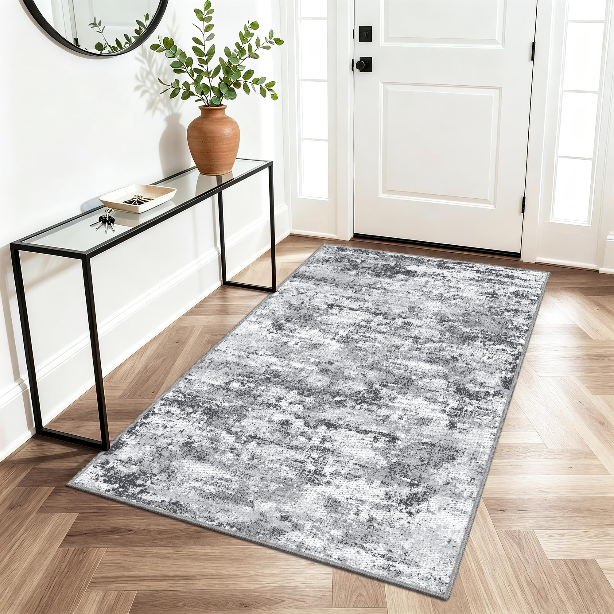 TTelephant 3x5 Washable Entryway Rug — Nina, Abstract Gray