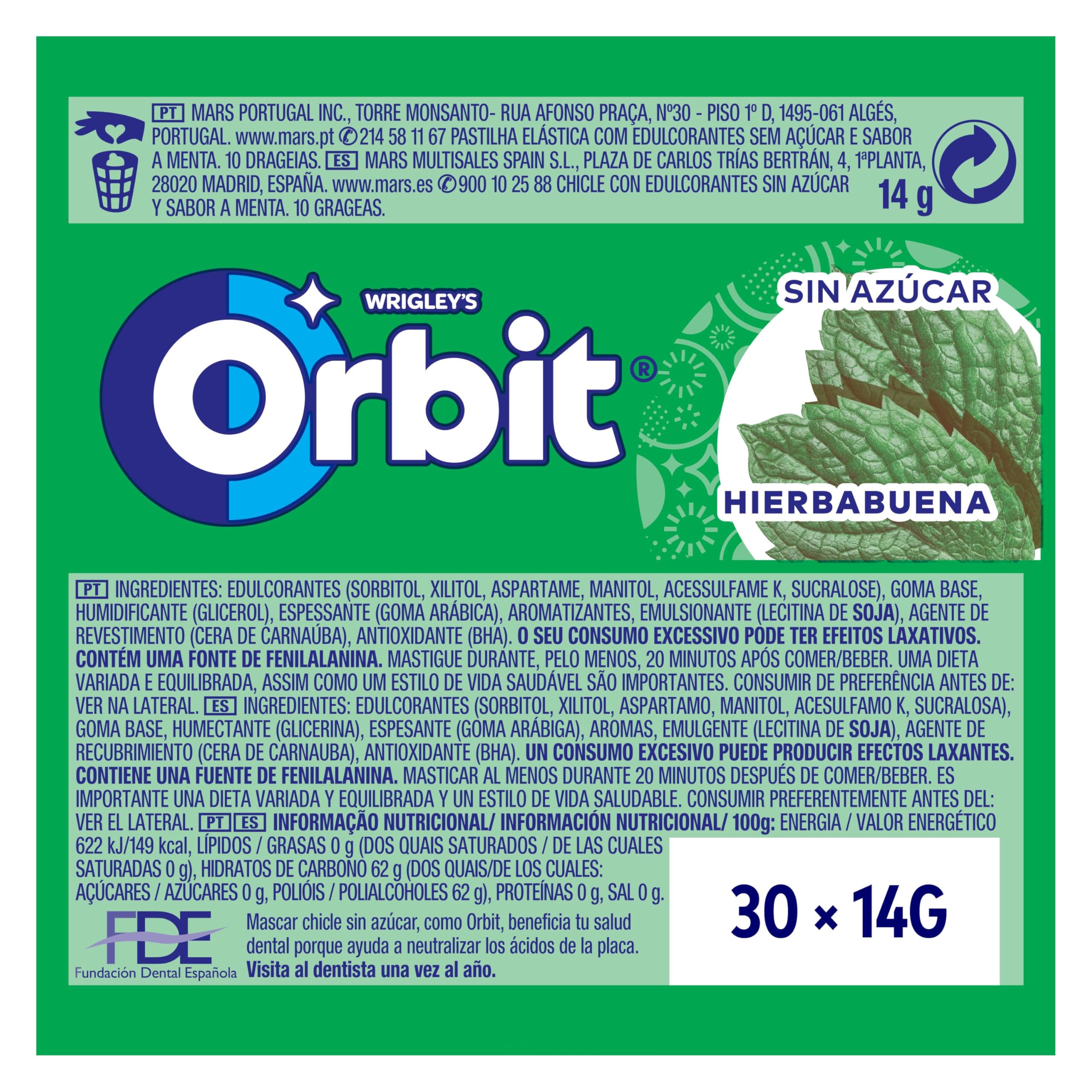 Orbit Chicles Sabor Hierbabuena Paquete 30 X 14 Gr 420 Gramo