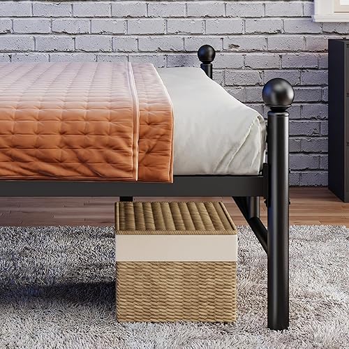 Miniatura 6 de Marco de cama tamaño Queen con plataforma de metal con cabecero y luz LED, marco de cama con almacenamiento debajo de la camano necesita somiersin