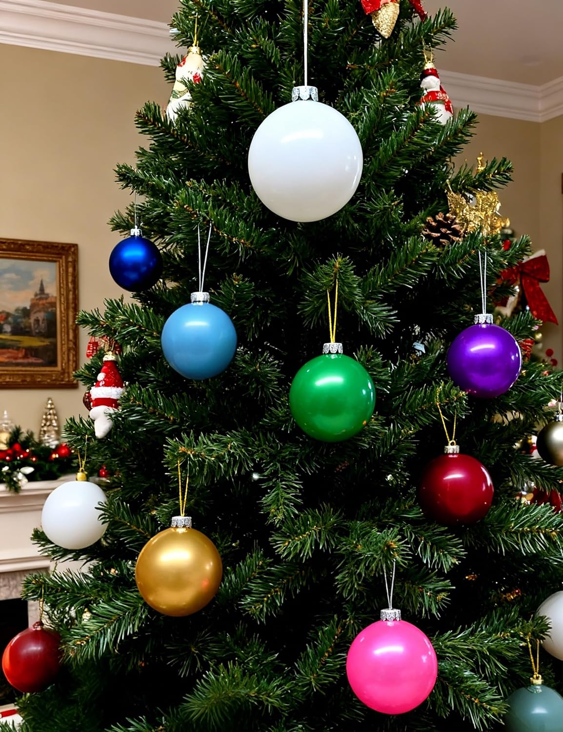12 Pcs 10" PVC Inflatable Christmas Ornaments - Indoor/Outdoor Holiday Yard Decor Balls, Blow-Up Xmas Tree Decor for Front Decorations, Lawn & New Year Festive Decoration
