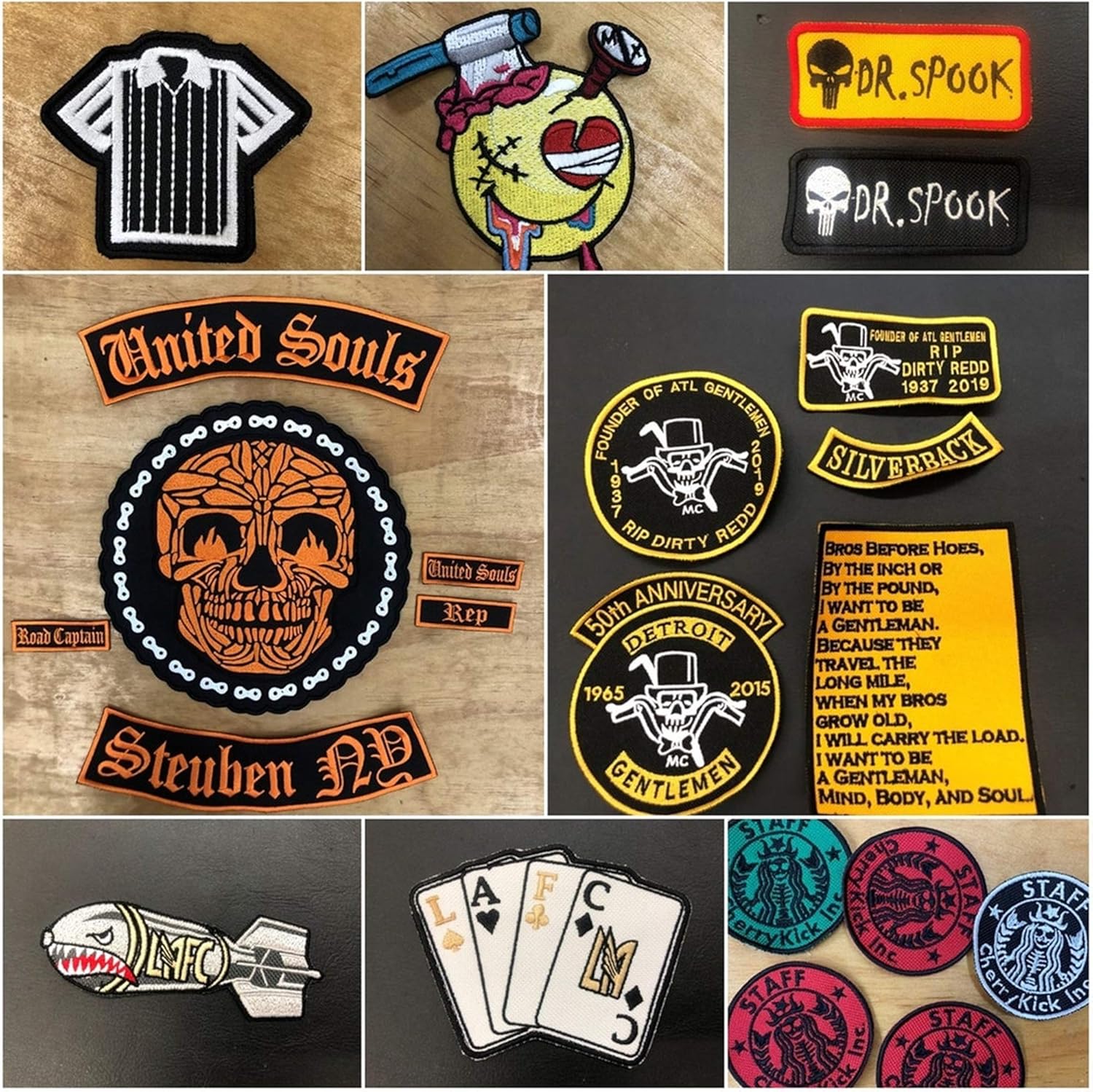 Custom Embroidered 12" Top and Bottom Rocker Vest Biker MC Sew on Patch (B)