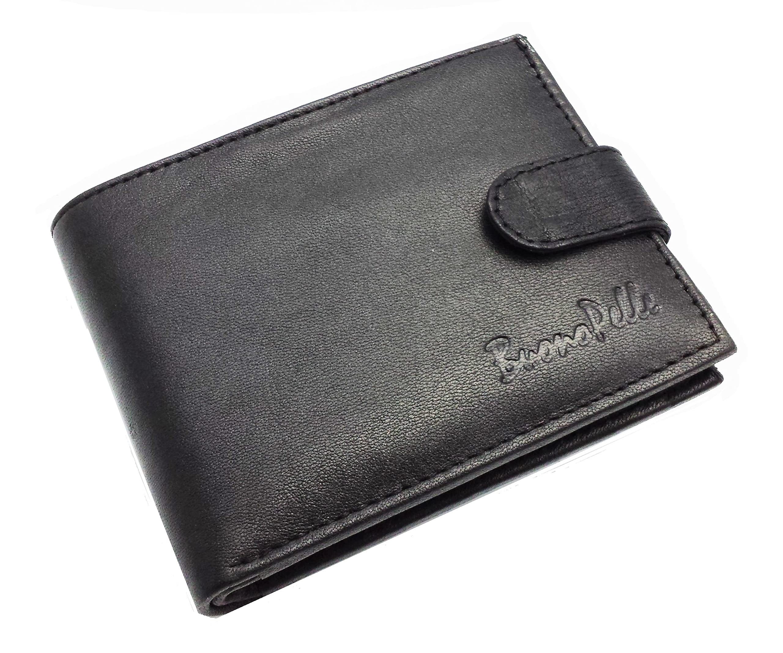 Buono Pelle Wallets Mens Slim RFID Blocking Genuine Leather with Zip Coin Pocket, Banknote Compartments, Card Holders Pouch ID Window. Wallet for Men with Gift Box (Black - Style 2)