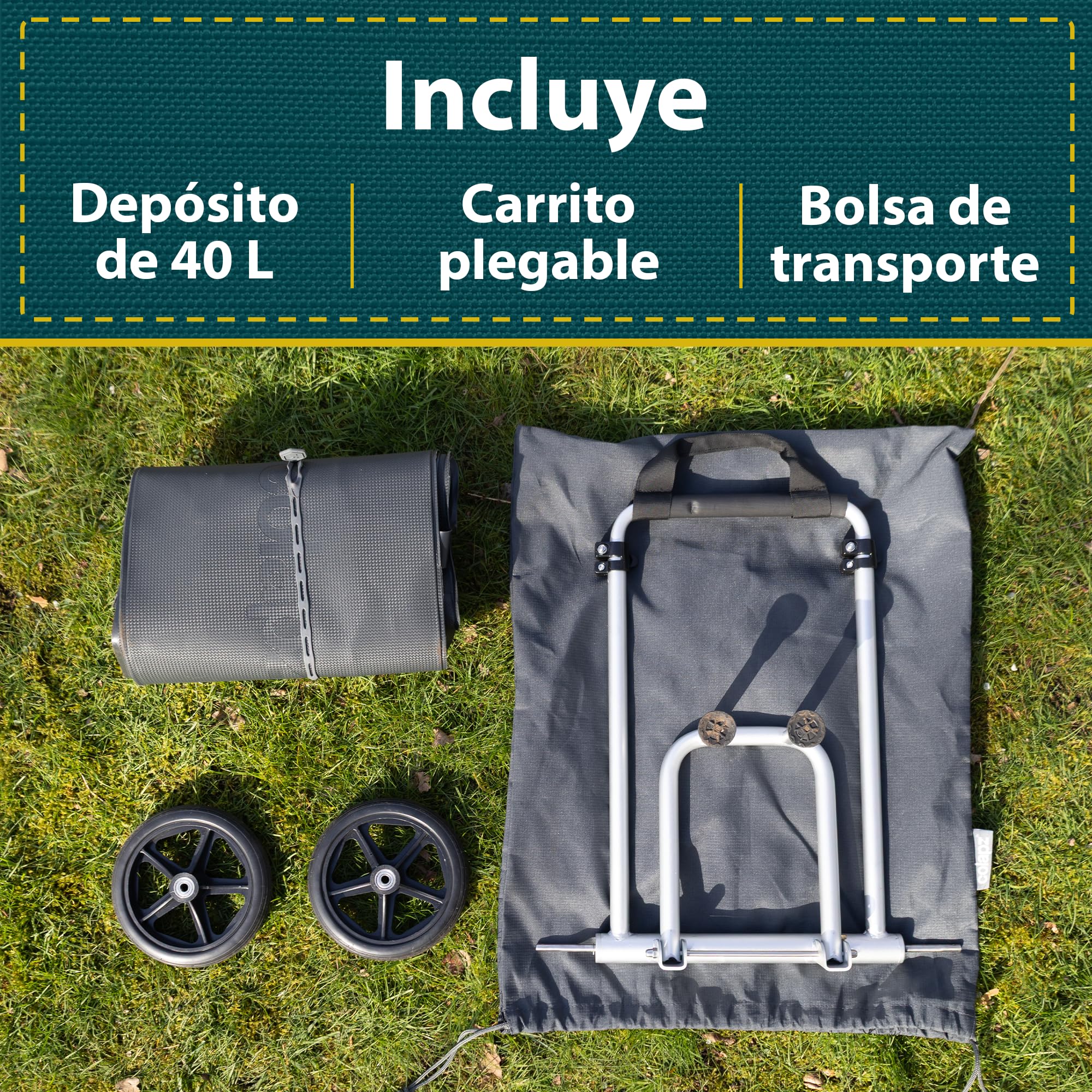 Colapz Wastemate Gris Portador de Aguas Residuales con Carro 40L - Contenedor de Agua Ahorrador de Espacio para Caravanas y Autocaravanas - Compatible con Flexipipes