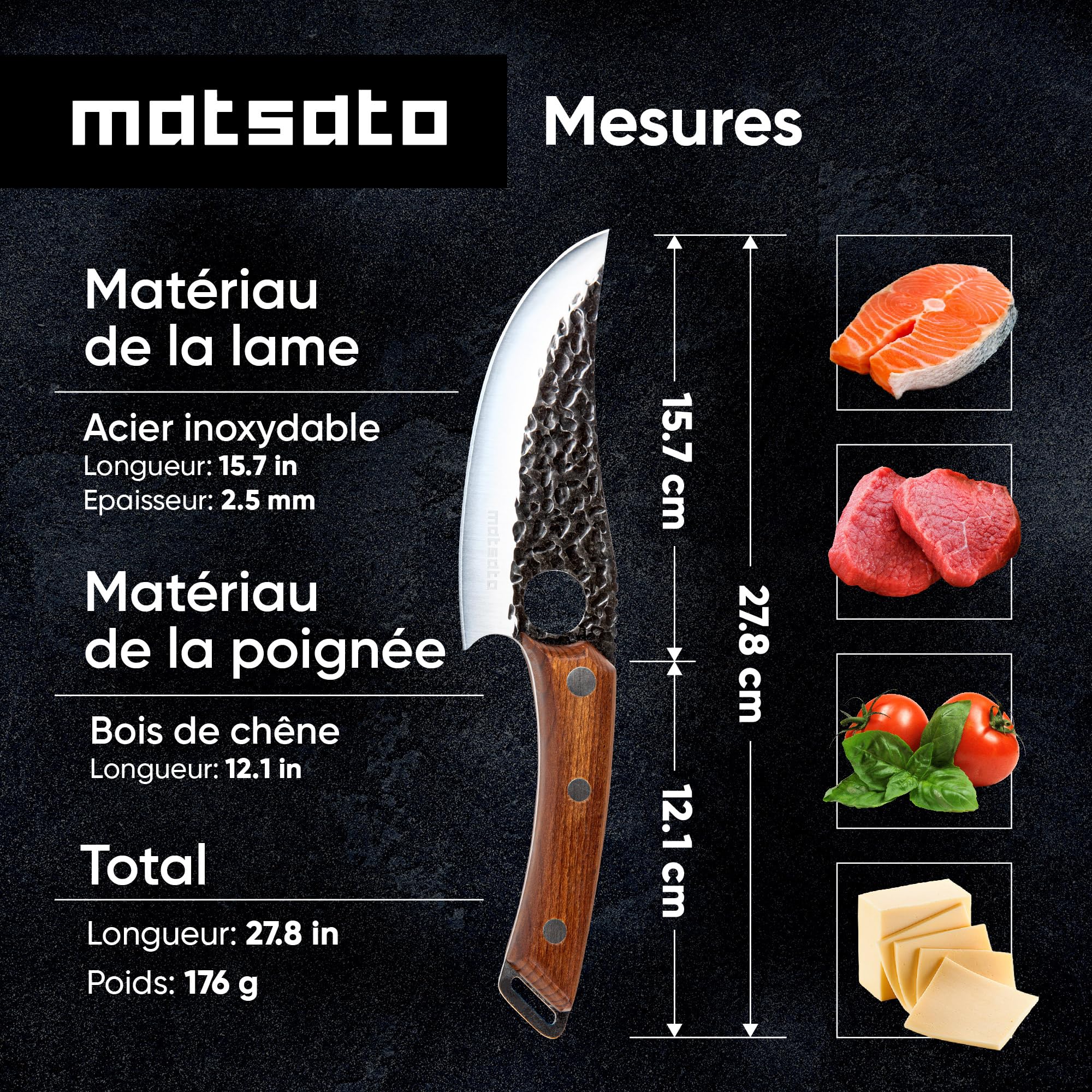 Matsato Couteau de Cuisine Japonais en Acier avec Étui en Cuir. Couteau Professionnel de 15,7 cm, Couteaux de Cuisine