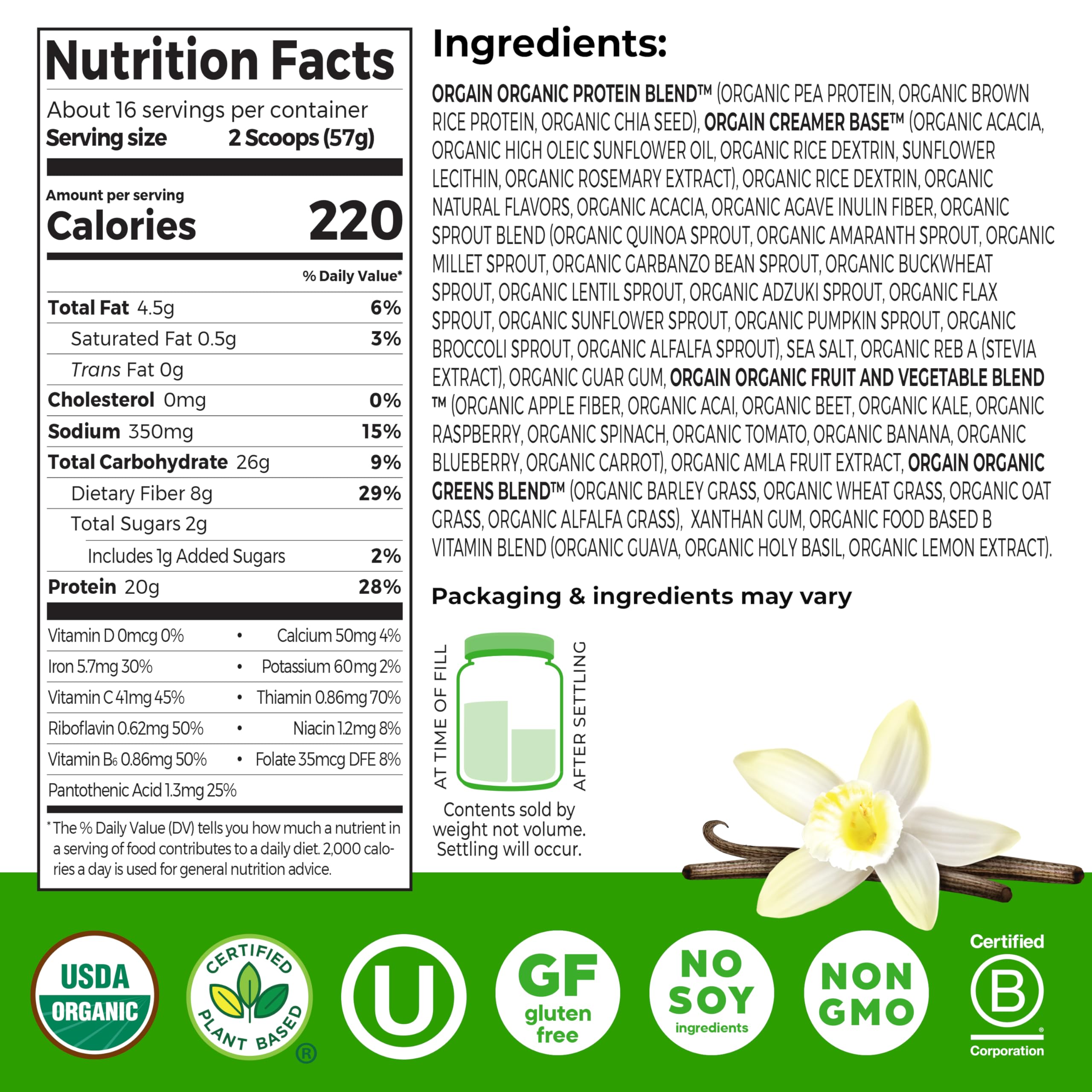 Orgain Organic 20g Meal Protein Powder, Vegan, Vanilla Bean, 2.01 lb — Amazon image 2