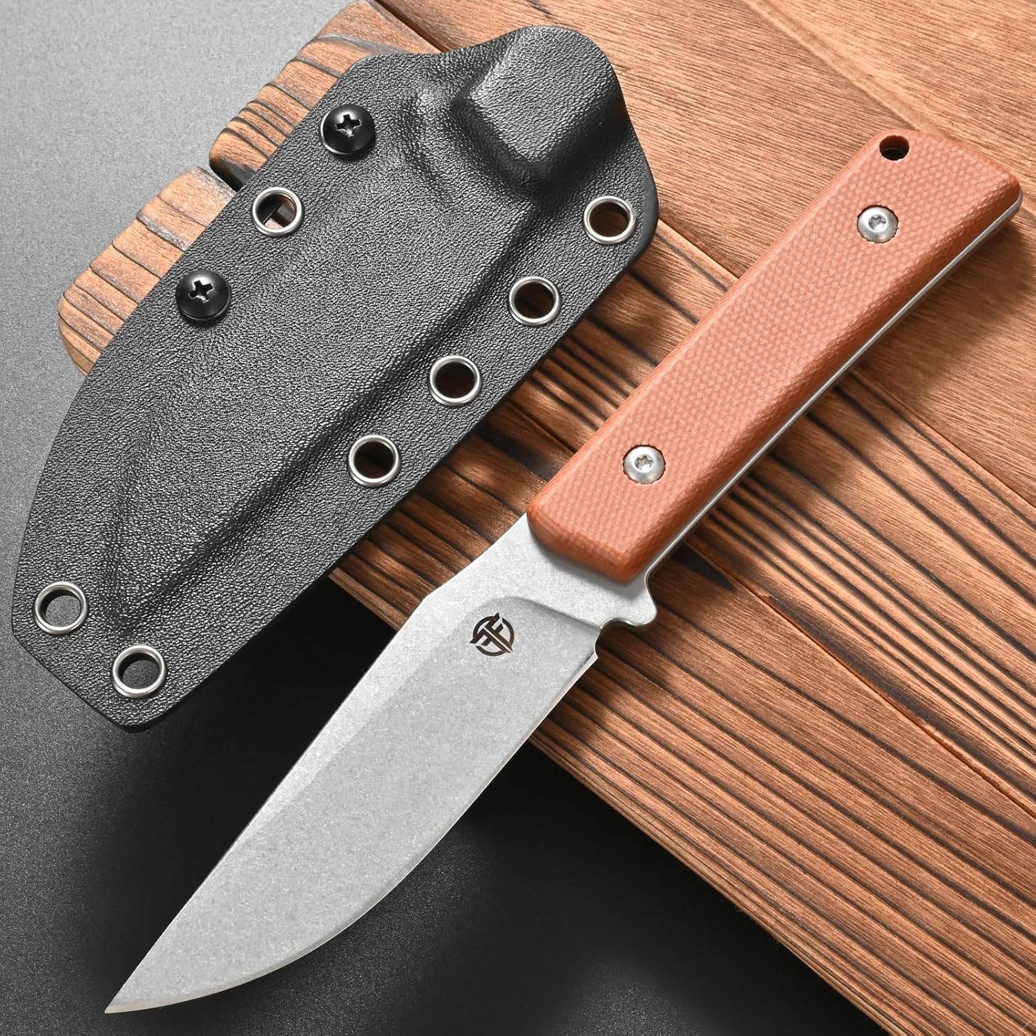 FF104 Fixed Blade Knife, 14C28N Steel Blade Micarta Handle Full Tang Knife for Outdoor Camping Hunting Fishing Working(Brown)