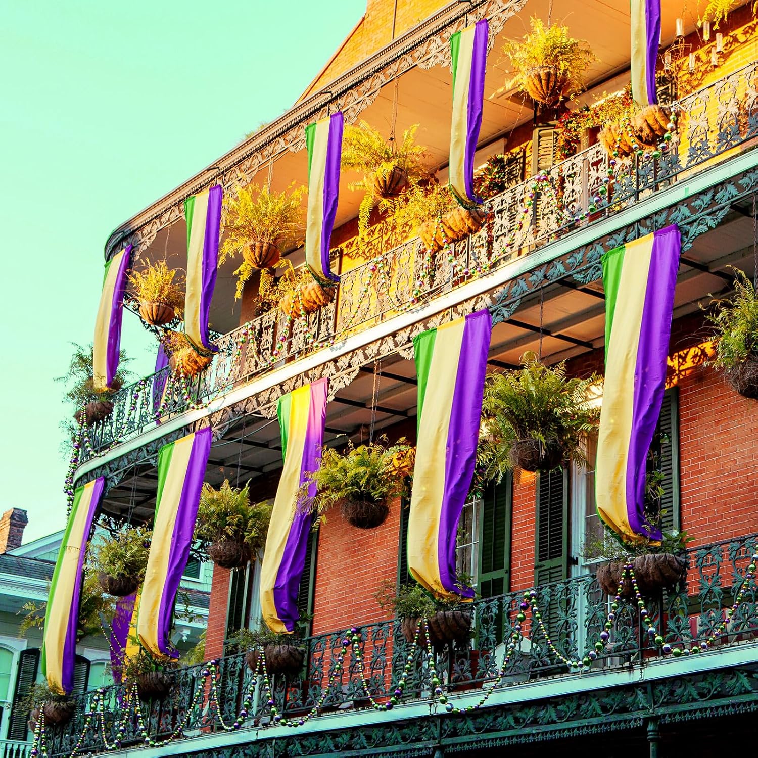 Boao 36 Pieces 9.84 ft Mardi Gras Decoration Set Mardi Gras Fabric Bunting Purple Yellow Green Hanging Decorations Mardigras Banners for Outside Indoor Front Door Masquerade Party
