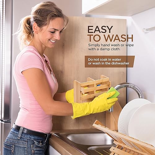 Miniatura 7 de Bambüsi Juego de escurridor de platos de bambú y soporte para utensilios