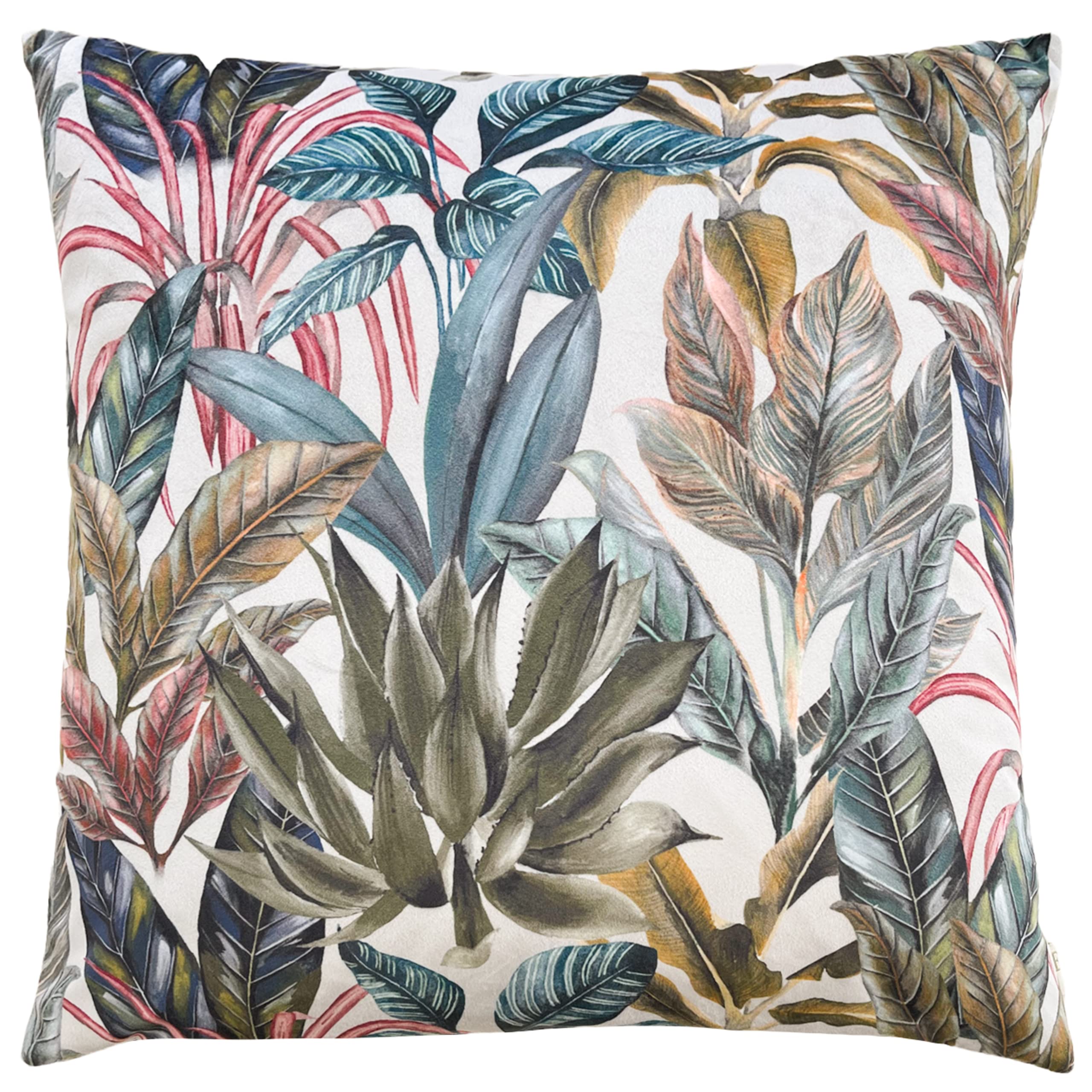Wylder Tropics Unisex White Mogori Vendure Digitally Printed Velvet Cushion In 43Cm X 43Cm