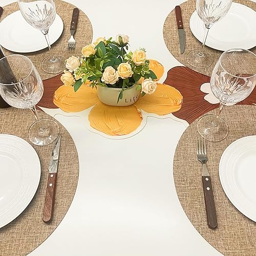 Miniatura 6 de SLOW COW Juego de 4 manteles individuales redondos de lino para mesa de comedor, lavables a máquina, 15 pulgadas, lino natural