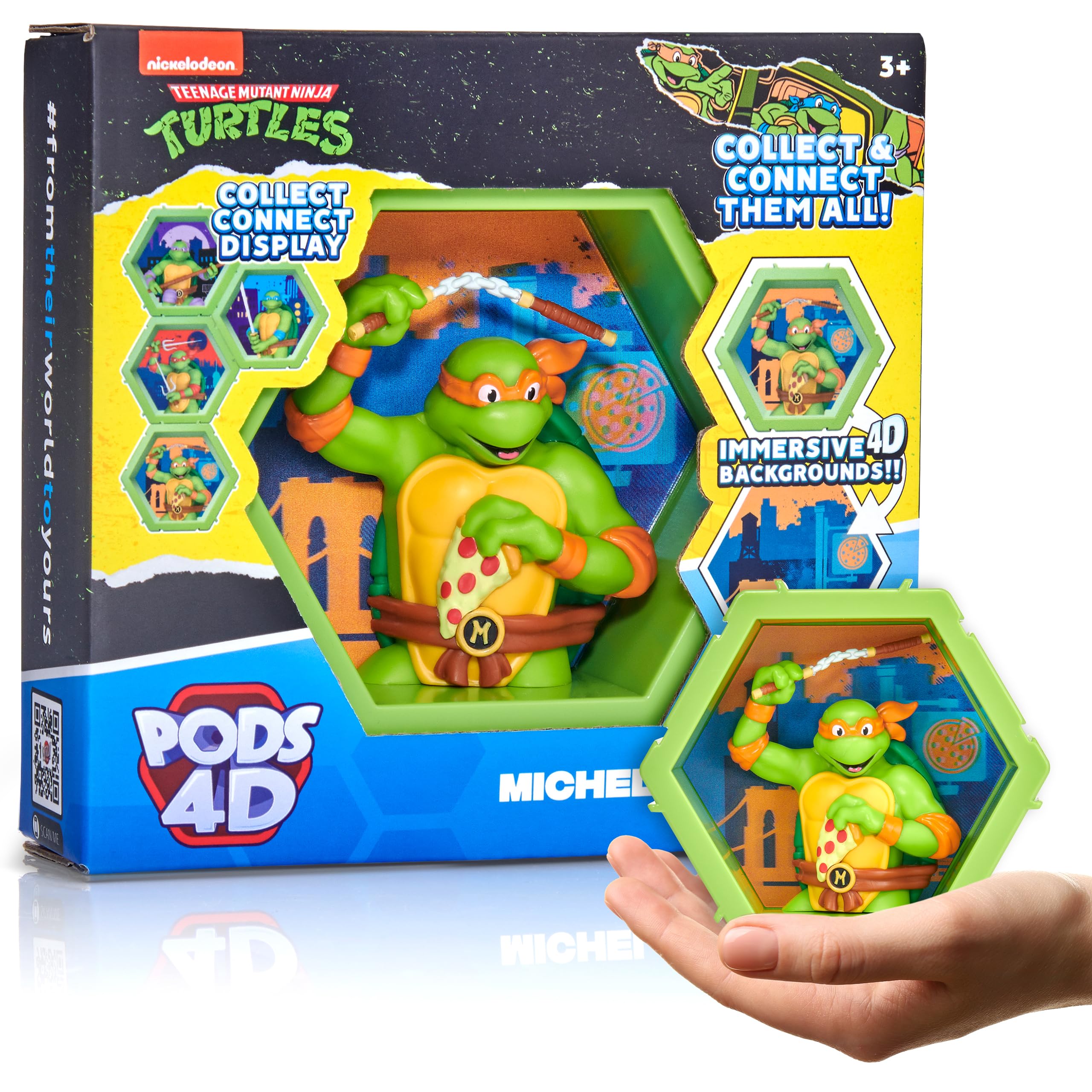 WOW! PODS - 4D Ninja Turtles Michelangelo, Unique Connectable Collectable Bobble-head figure that Bursts from their World into Yours, Wall or Shelf Display, Series 1 no. 432