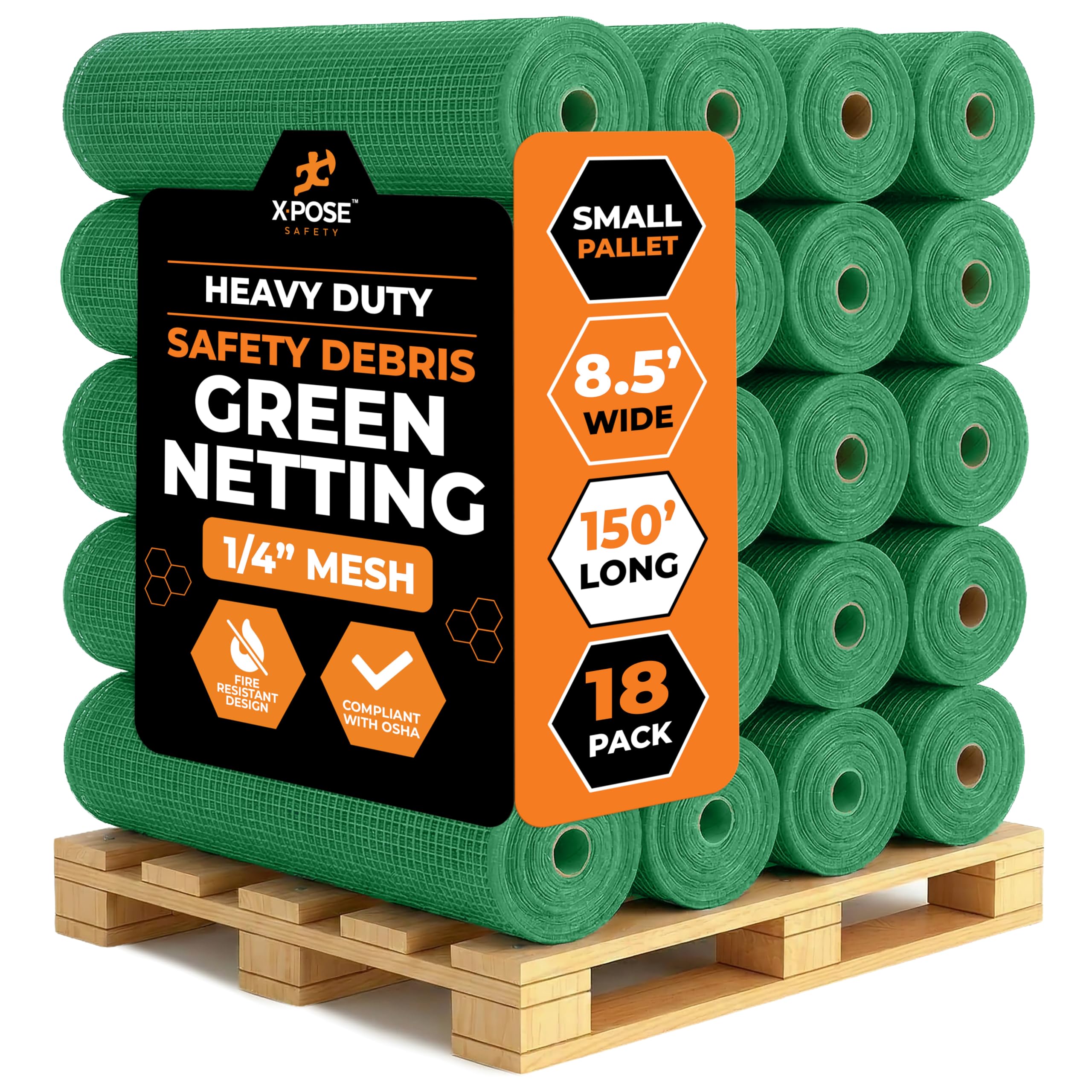 Xpose Safety Construction Safety Netting – 8.5' x 150', 1/4" Mesh Scaffold
