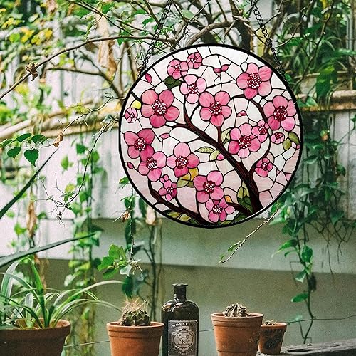 Miniatura 5 de Colgante de Vidrieras para Ventana - Flor de Nacimiento de Flores de Cerezo Atrapasol para Puerta Jardín Patio Decoración de Atrapasoles Navidad Día