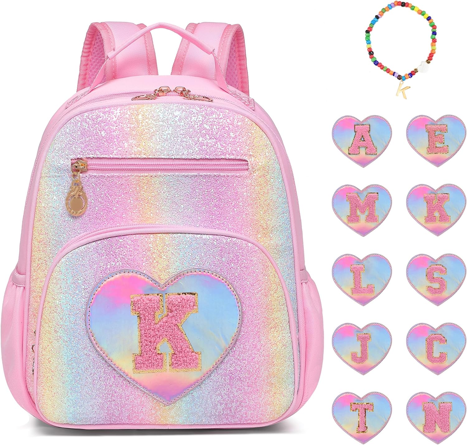 I IHAYNER Kids Glitter Initial Backpack Mini Backpack for Girls Lightweight Toddler Preschool Backpack Girls Personalized Trendy Stuff Gifts Pink K