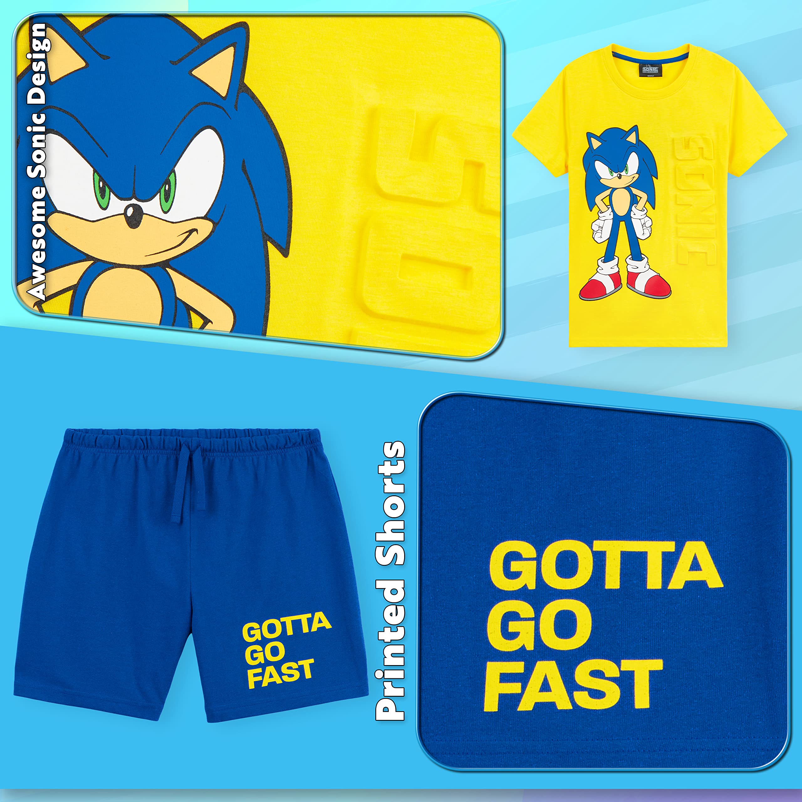 Sonic The Hedgehog Pyjama Enfant Garcon, Ensembles de Pyjama Garçon T-Shirt 3D et Short, Pyjashort Garcon, Vêtements Enfant Ado 4-14 Ans Coton Sonic Officiel