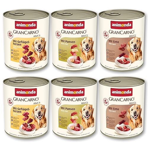 animonda GranCarno Adult Deftige Variation (6 x 800 g), Hundenassfutter für ausgewachsene Tiere, Nassfutter für Hunde mit 100% frischen, fleischlichen Zutaten, Hundefutter ohne Getreide