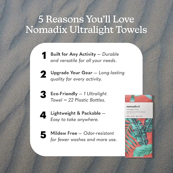 Nomadix Ultralight Towel - Quick Dry & Super Lightweight - Perfect As A Pack Towel to Save On Space - Made with Recycled Materials - Palms Coral - 30x54