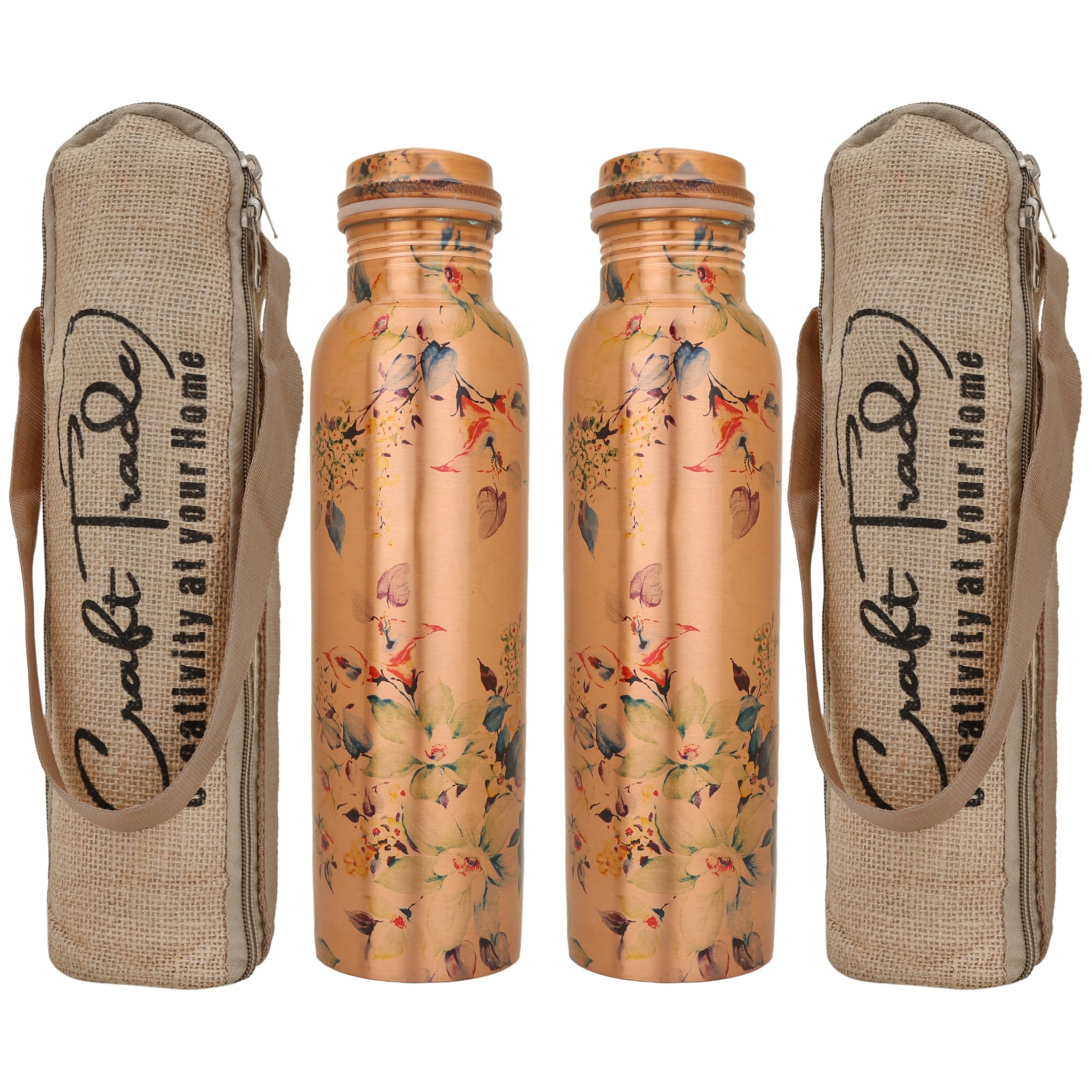 Craft TradePrinted Copper Bottle with Lid and Carry Bag for Drinking Water BPA Free Leak Proof Boosts Immunity, Supports Digestive & Liver Health 34oz - 1 Litre