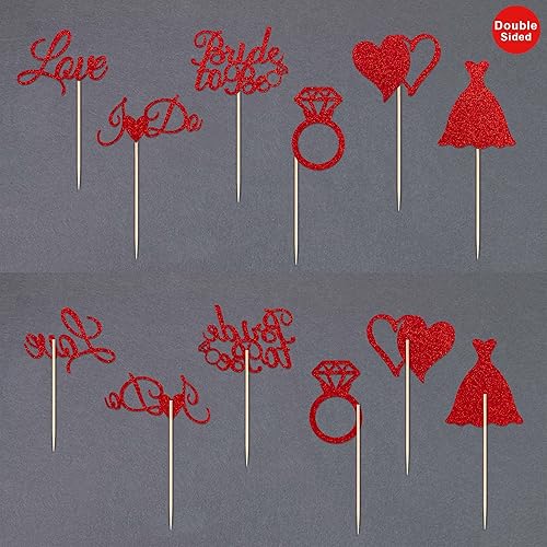 Miniatura 8 de 24 piezas de decoración para cupcakes de novia con purpurina dorada y negra de doble cara I Do Love Heart DiamondRing Cupcake Picks Decoraciones