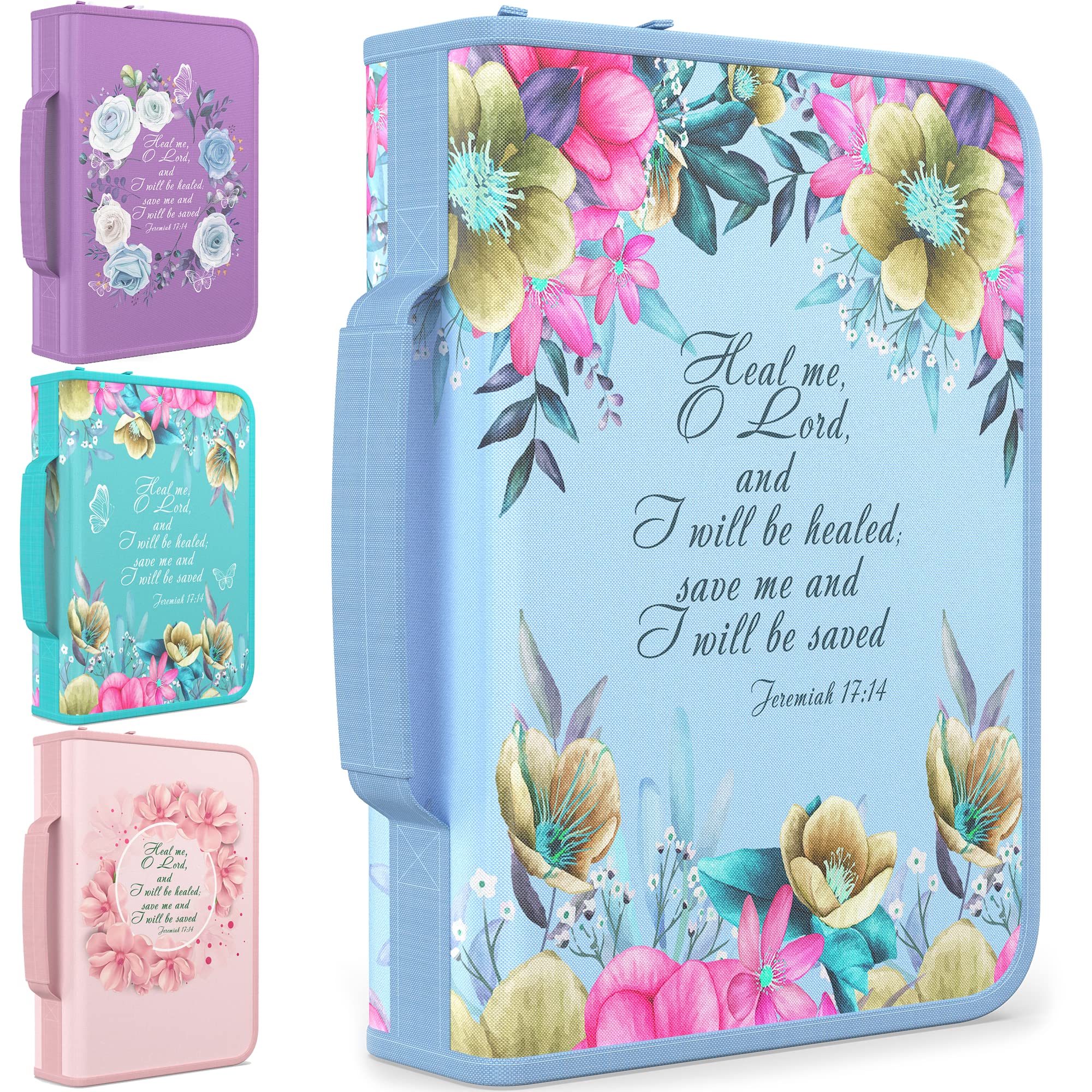 DEHITE Bible Cover Case for Women – Premium Fabric Bible Cases for Girls - Carrying Bag for Woman – Pen Slots – Zippered Pocket – Christian Floral