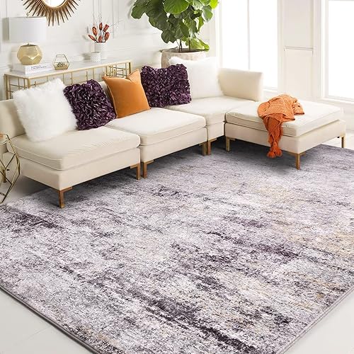 Area Rug Living Room Bedroom Rug Carpet 5x7 Indoor Abstract Soft Fluffy Pile Large Rugs with Low Shaggy for Bedroom Dining Room Home Office Decor Under Kitchen Table Washable Rug Yellow Gray